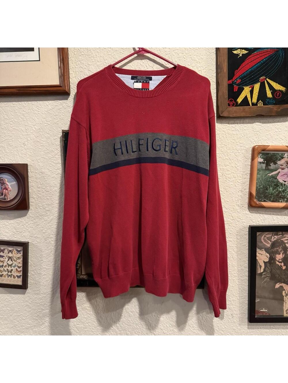 Vintage 90s Tommy Hilfiger Spell Out Nautical Knit Designer Sweater Mens Size XL